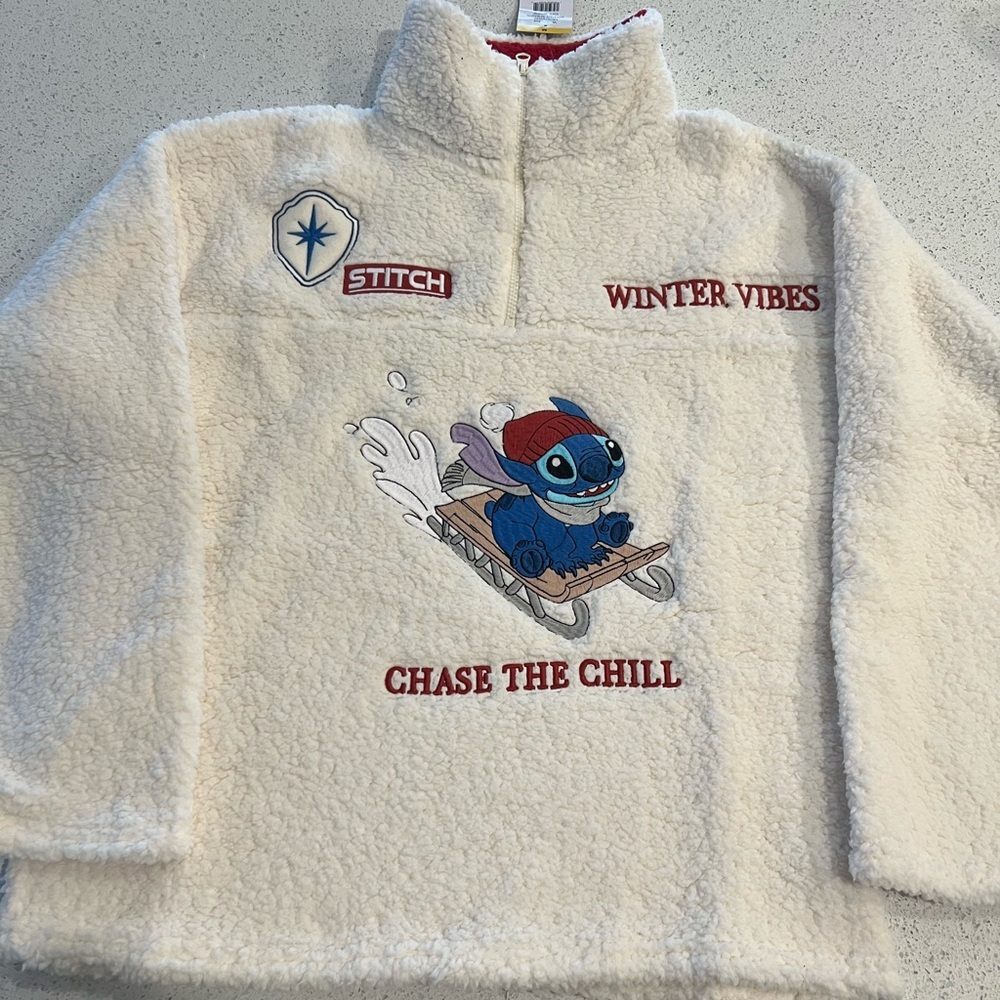 Disney Stitch Red and White Fleece Pullover Large